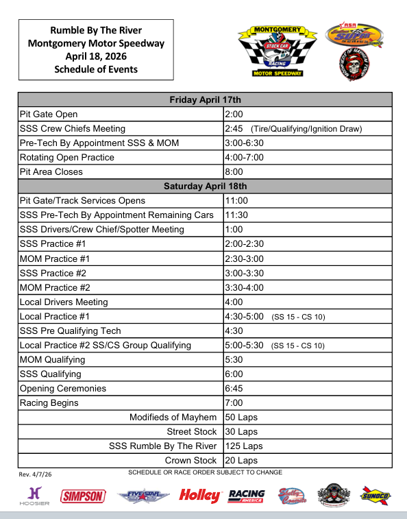 Rumble by the RIVER 125 Schedule