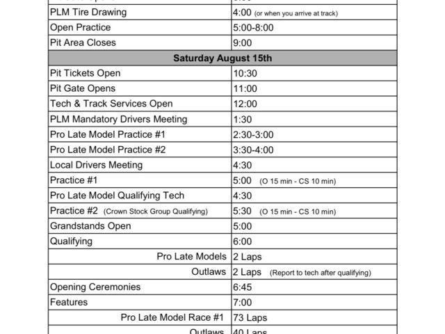 Saturday of Speed Detailed Schedule